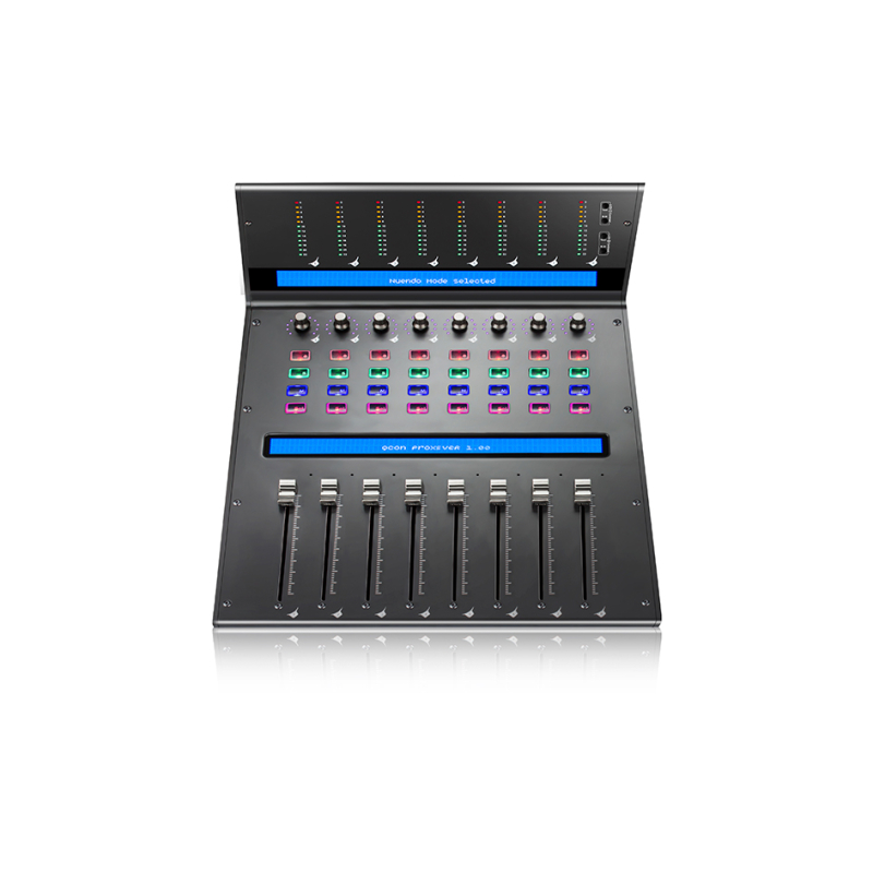 Icon qcon pro xs houses eight touch-sensitive motorized channel faders with 10-bit resolution