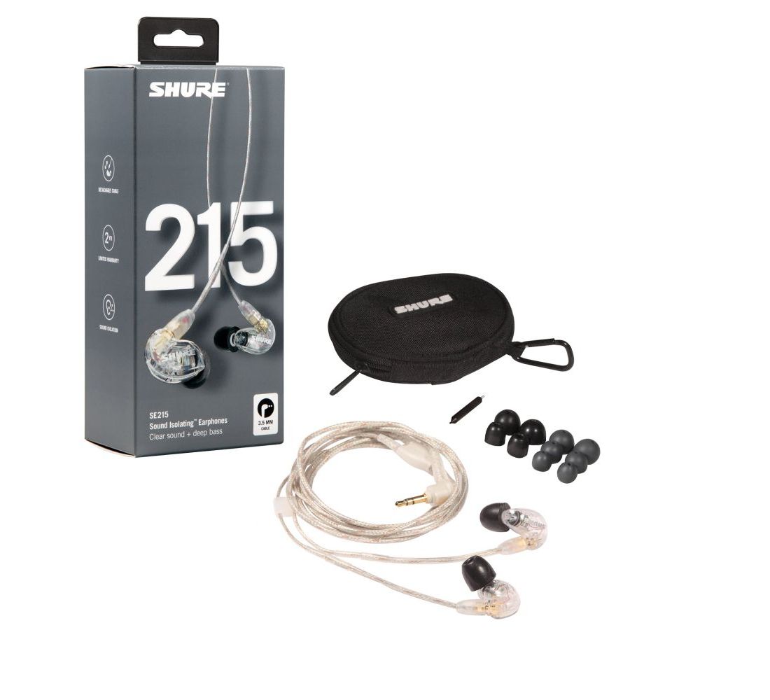 Shure se215-cl Professional Sound Isolating Earphones with Single Dynamic MicroDriver, Secure In-Ear Fit - Clear
