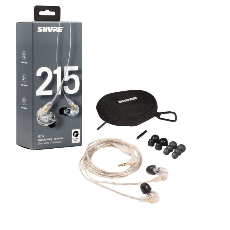 Shure se215-cl Professional Sound Isolating Earphones with Single Dynamic MicroDriver, Secure In-Ear Fit - Clear