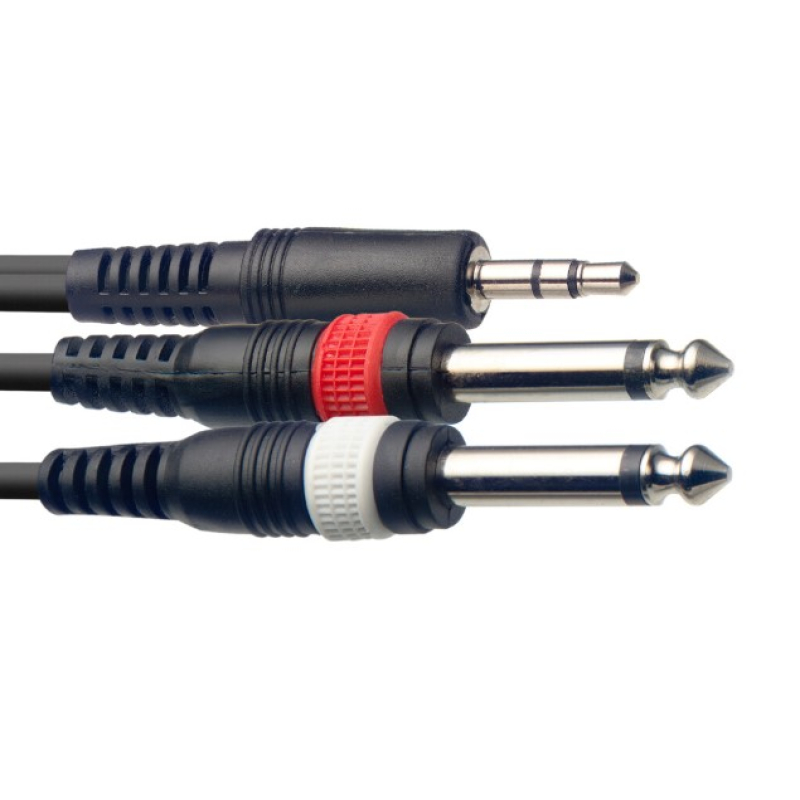 Stagg mini jack to 2x large jack y-cable 1.0m syc1mpsb2p e