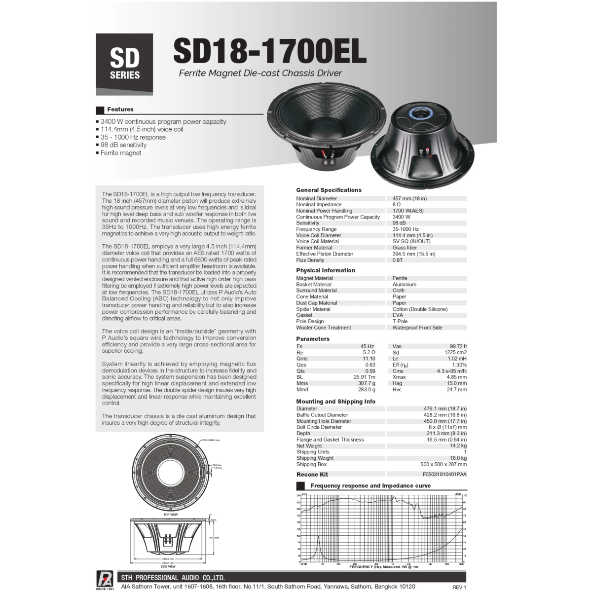 P Audio SD18-1700EL 18