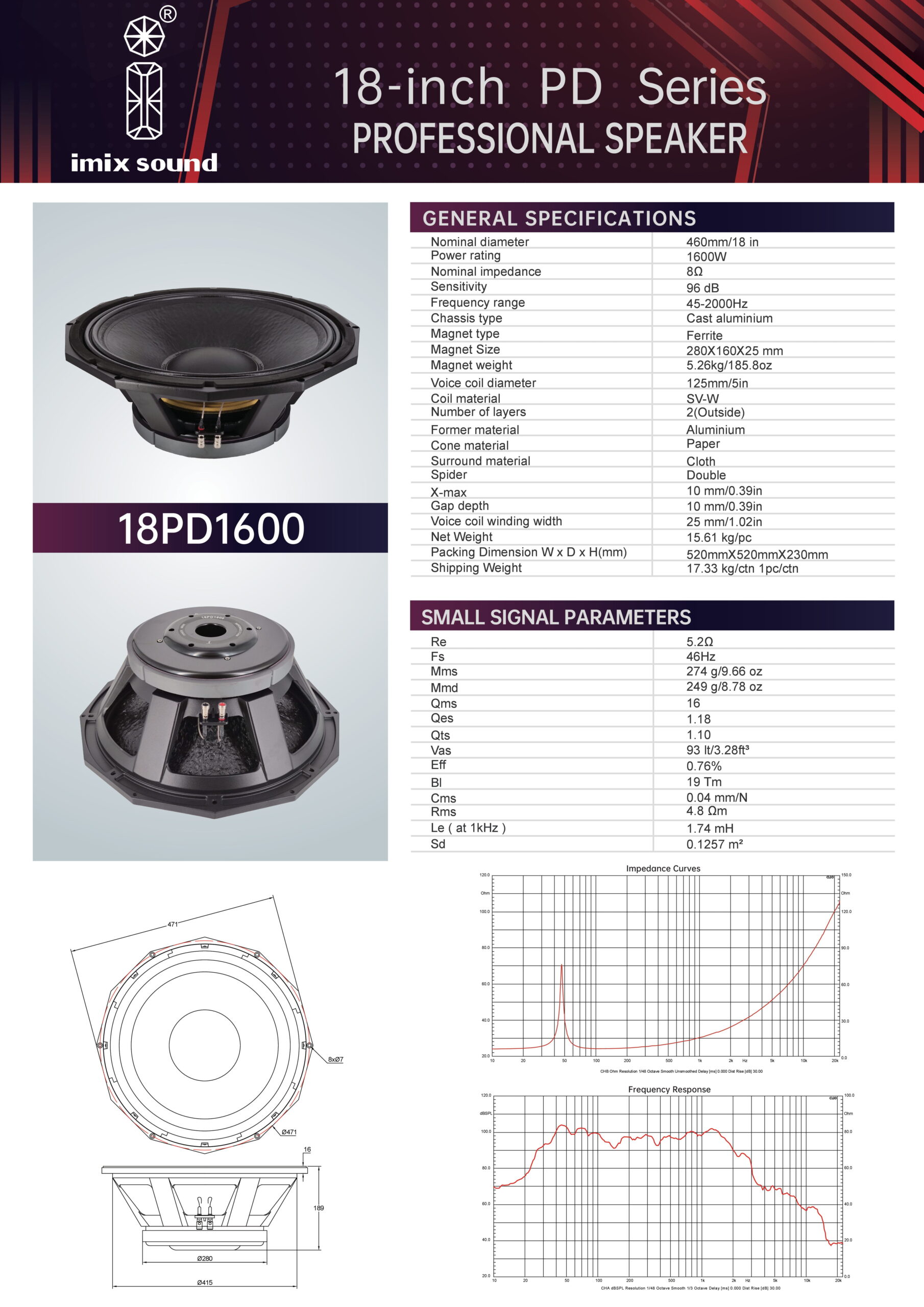 Imix 18PD1600 18″ 1600W Loose Speaker - A1 Sound