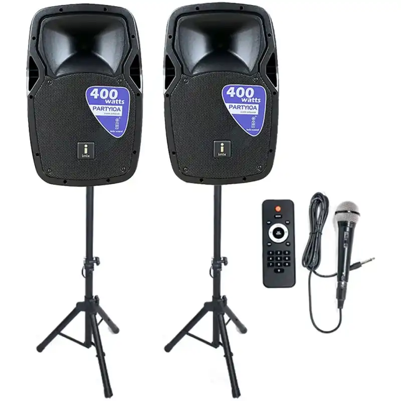 Imix Party 10A 10" Active Speaker Set w/ Stands And Mic