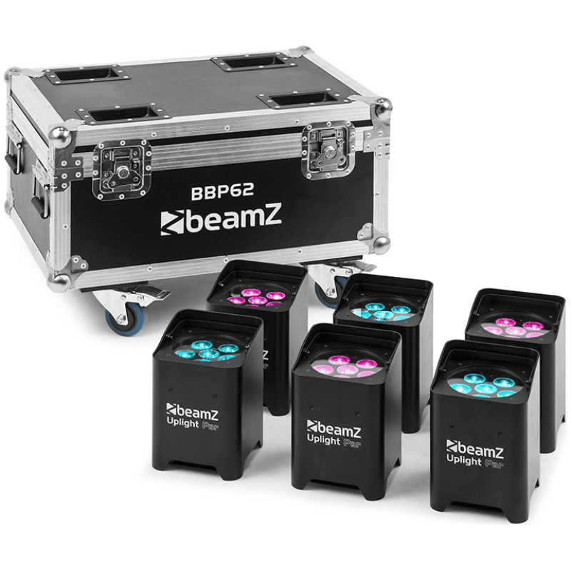 BeamZ BBP62 LED Battery Uplighter IP65 6x12W RGBAW+UV [6 in Flightcase]