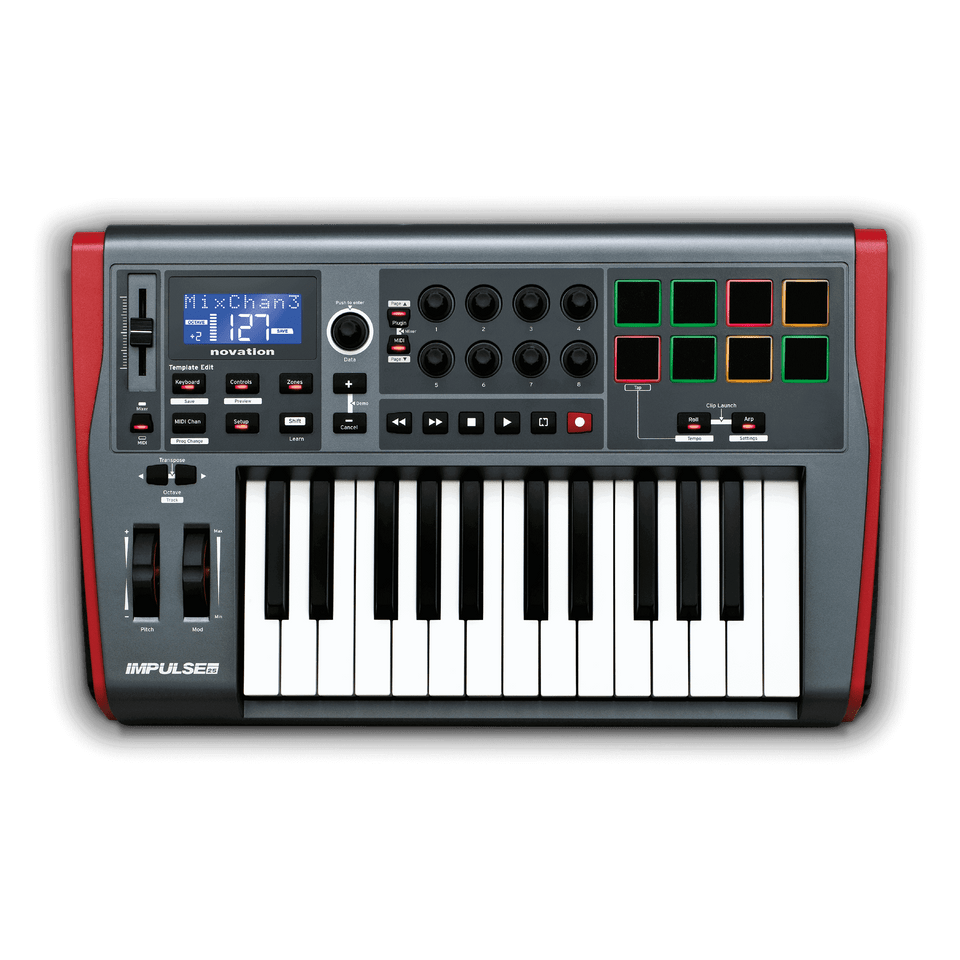 impulse-25-overhead-2400-2400__50952 Novation Impulse 25 USB MIDI Keyboard Controller - Image 1