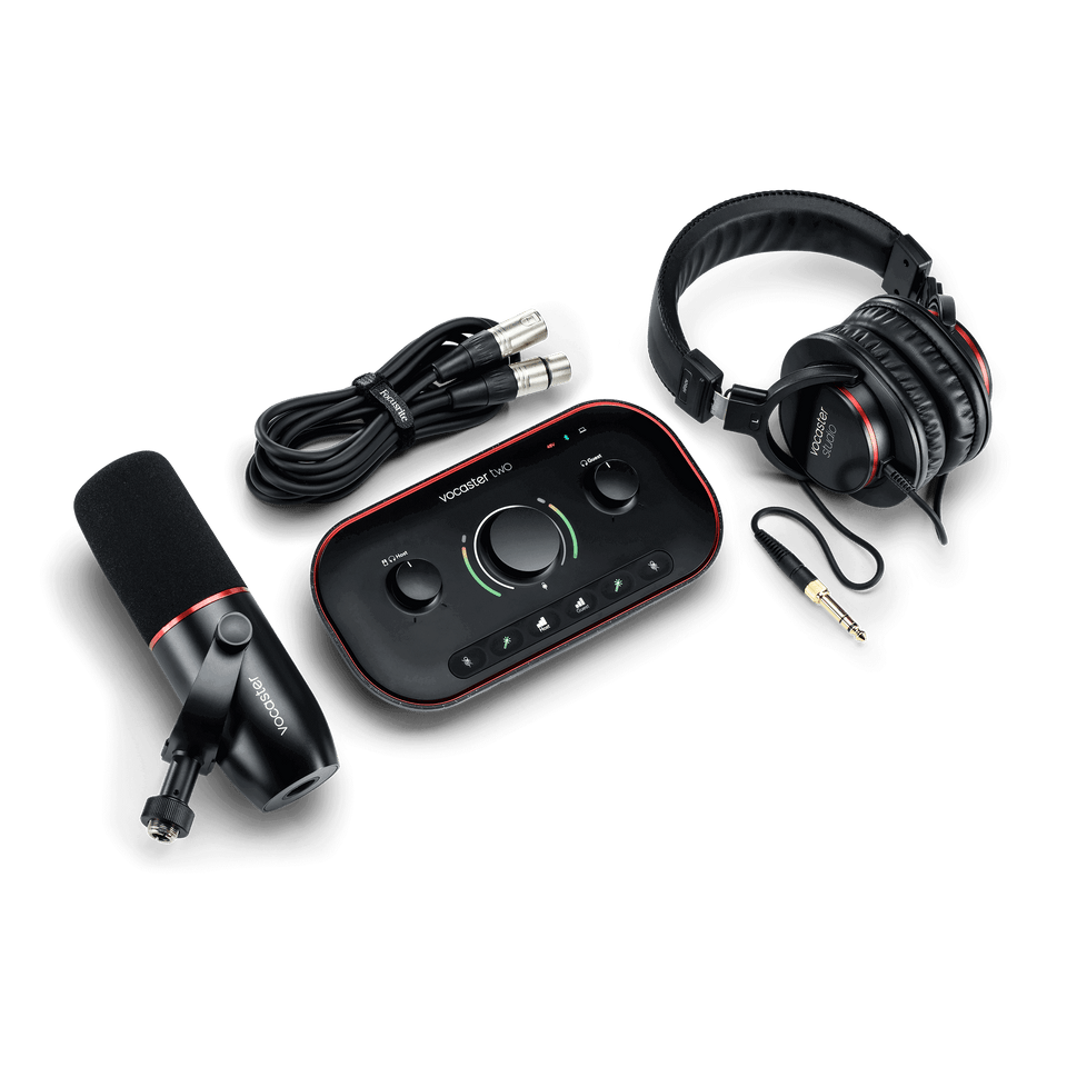 vocaster-two-studio-knolling-2400-2400__17670 Focusrite Vocaster Two Studio USB Podcasting Bundle - Image 1
