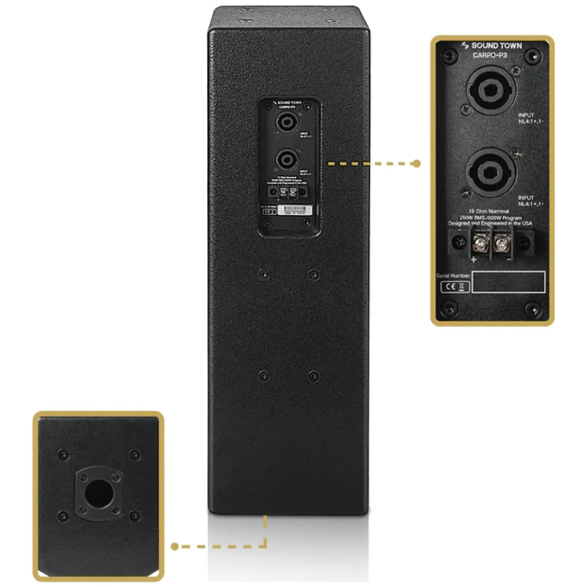 Sound Town CARPO-P3B Passive Column Line Array Speaker (Pair) - Image 4