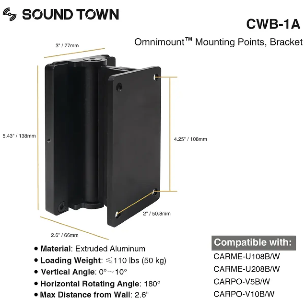 Sound Town SCWB-1A Omnimount Wall Mount Brackets (Pair) - Image 8
