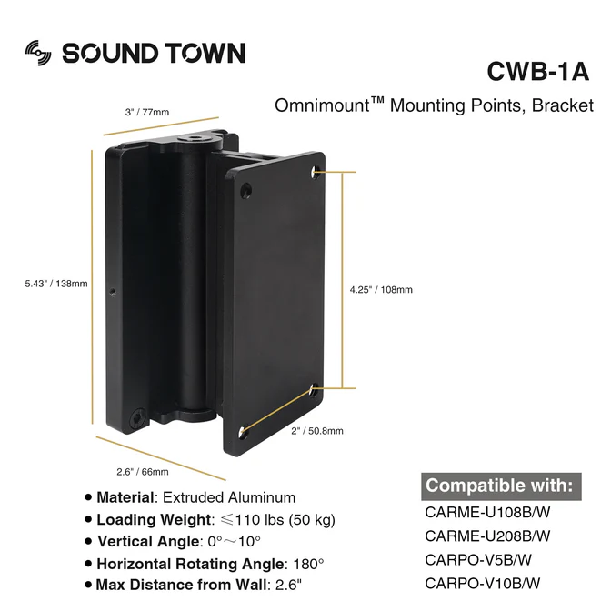 Sound Town SCWB-1A Omnimount Wall Mount Brackets (Pair) - Image 8