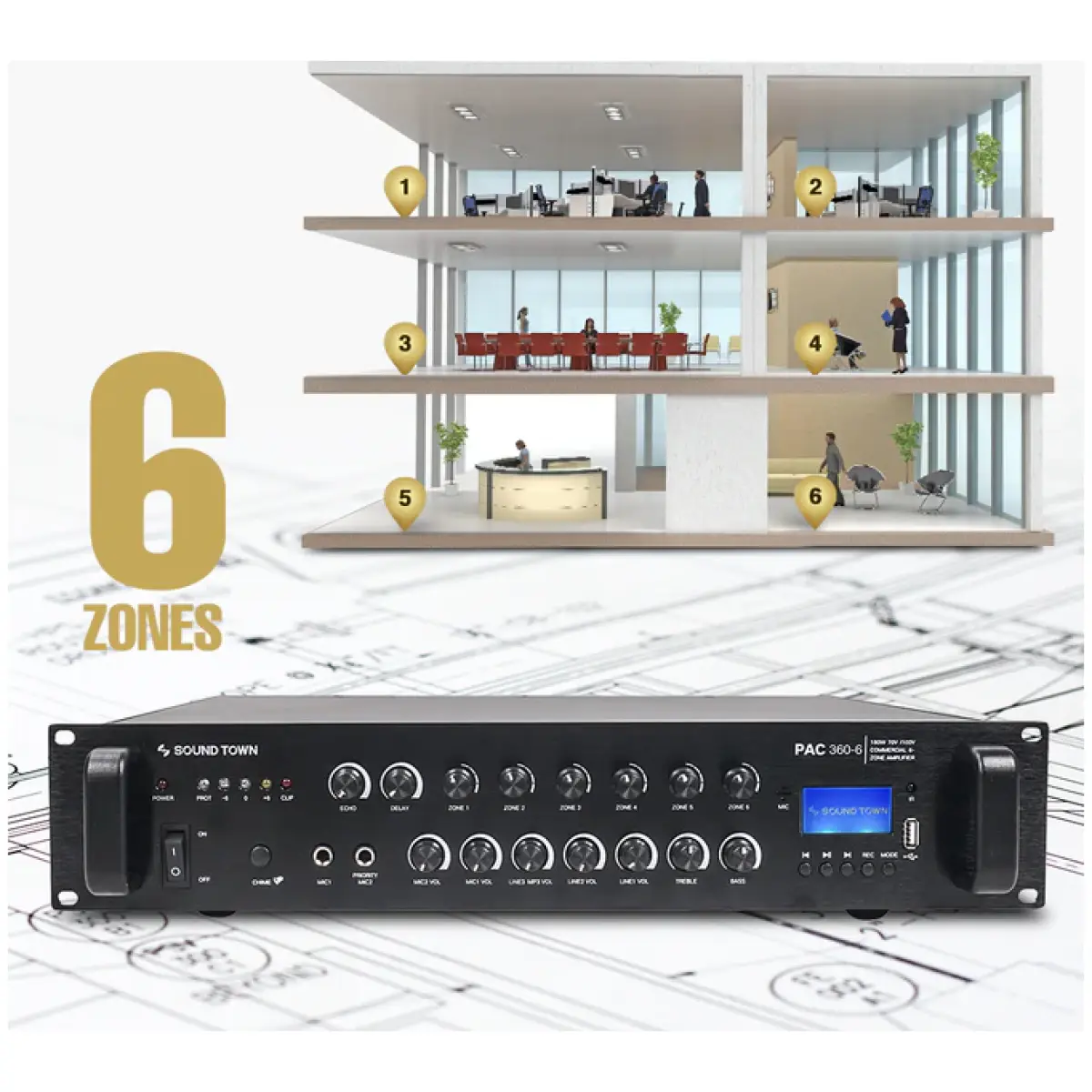 Sound Town PAC360-6  Commercial Power Amplifier - Image 6