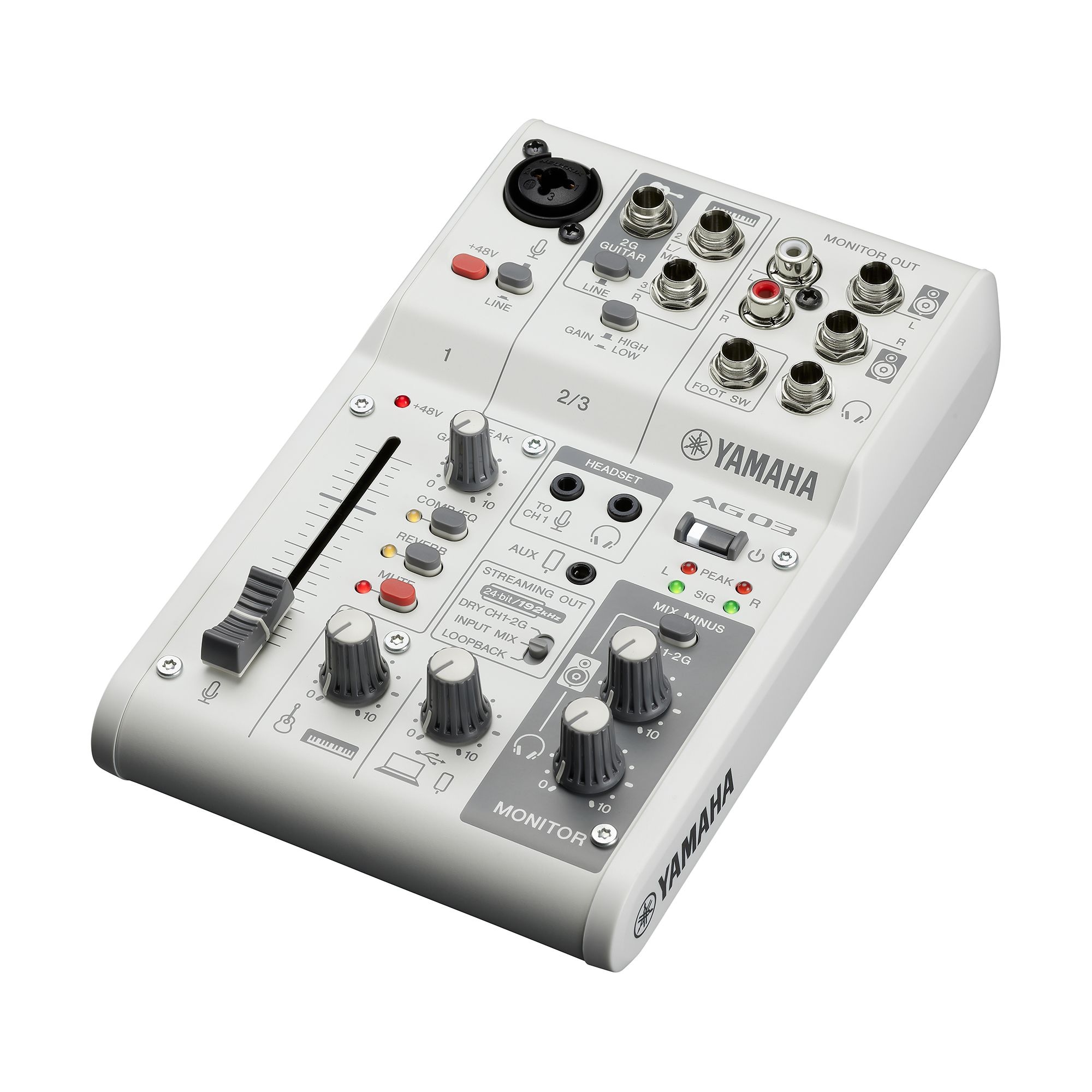 AG03MK2-white-angle_02cb21c528001cc2af58bde8cd613fdb Yamaha AG03MK2 White Live Streaming Mixer - Image 1