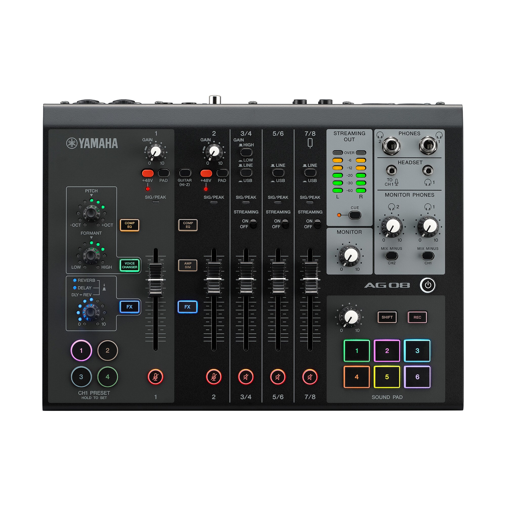 AG08-black-front_tcm117-1654238 (1) Yamaha AG08 Black Live Streaming Mixer - Image 1