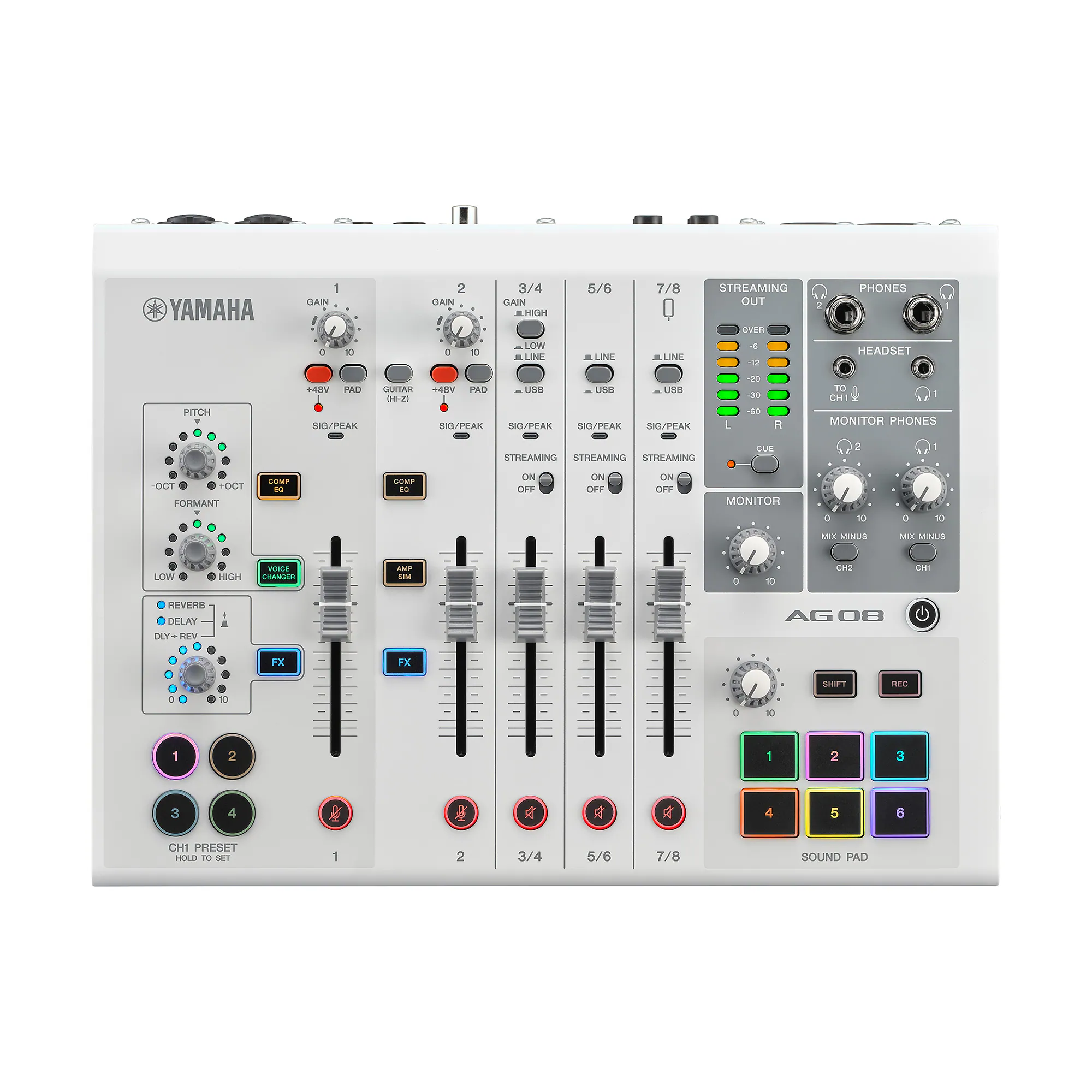 AG08-white-front_tcm117-1656850 Yamaha AG08 White Live Streaming Mixer - Image 1