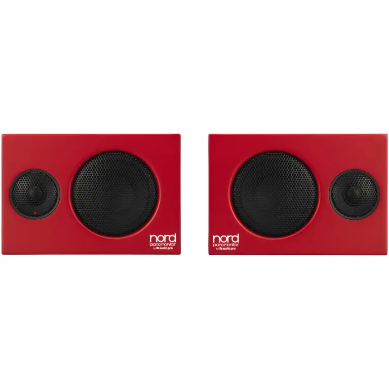 Features For the ultimate nearfield listening experience the Nord Piano Monitor speakers can be mounted to the Nord Piano 4, Nord Piano 5 73/88, Nord Grand, Nord Stage 3 Rev B (88 and HP76) and Nord Stage 4 73/88 using the included Monitor Brackets. The Monitors can also be attached directly to standard microphone stands. The Nord Piano Monitors feature an additional auxiliary audio input for connecting a laptop or smartphone - perfect for playing along, rehearsing or just listening to music. Mountable on: nord piano 4, nord piano 5 73/88, nord grand, nord stage 3 rev b hp76 and 88 & nord stage 4 73/88 Compatible with: all Nord products Specifications Dual inputs for keyboard (2 x 1/4") and aux (3,5 mm Stereo) Weight 5,5 kg / pair Tweeter size 3/4" Woofer size 4 1/2" 2 x 80 Watt SUB out RCA Dimensions (Height, Width, Depth): 220 mm (8.7") x 150 mm (5,9") x 198 mm (7,8") Included in the box 2 x Nord Piano Monitor speakers Piano Monitor brackets Stereo audio cables (2 x 1/4"), 0,5m and 1,5m Mono audio cable 1/4" between left and right speaker, 1,2m Power cables, US and EU Rubber feet Compatibility Compatible with all Nord products. Brackets mountable on Nord Piano 4, Nord Piano 5 73/88, Nord Grand and Nord Stage 3 Rev B (88/HP76).