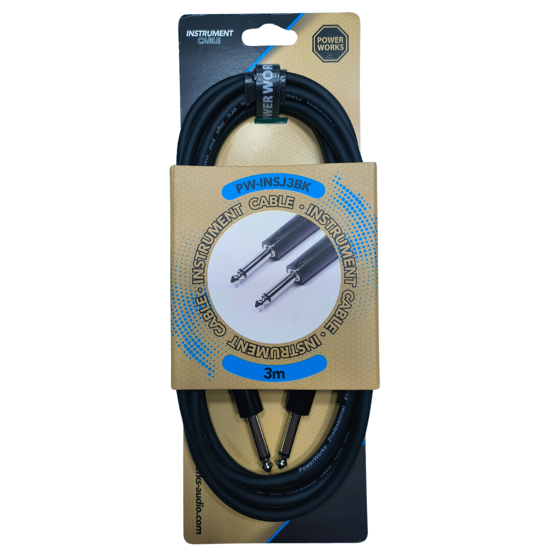 PowerWorks-PW-INSJ3BK-3m-Instrument-Cable-Black-Monojack-Front- PowerWorks PW-INSJ3BK 3m Instrument Cable-Black Monojack - Image 1