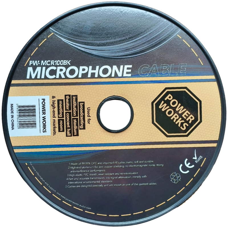 PowerWorks PW-MCR100BK 100m Roll Microphone Cable