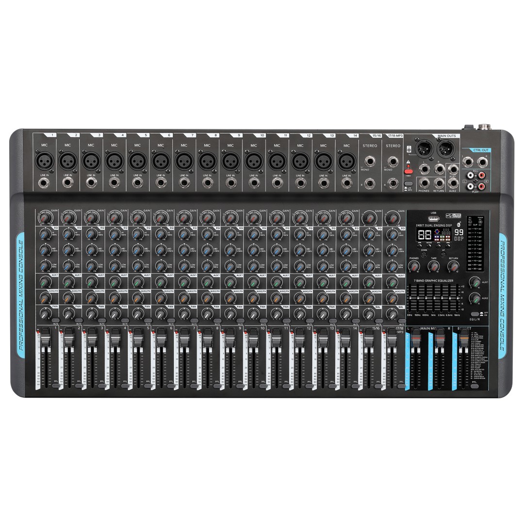 PowerWorks-X16BT-UFX-16-Channel-Mixer-with-DSP-Top-Front- PowerWorks X16BT-UFX 16-Channel Mixer with DSP - Image 1