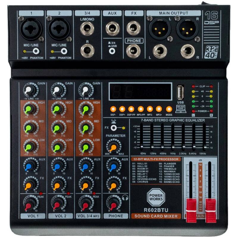 PowerWorks R602BT USB 4-channel Analogue Mixer