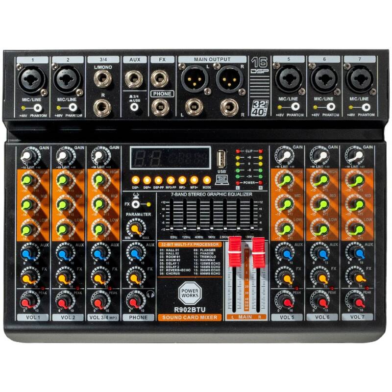 PowerWorks R902BT-USB 8-channel Analogue Mixer