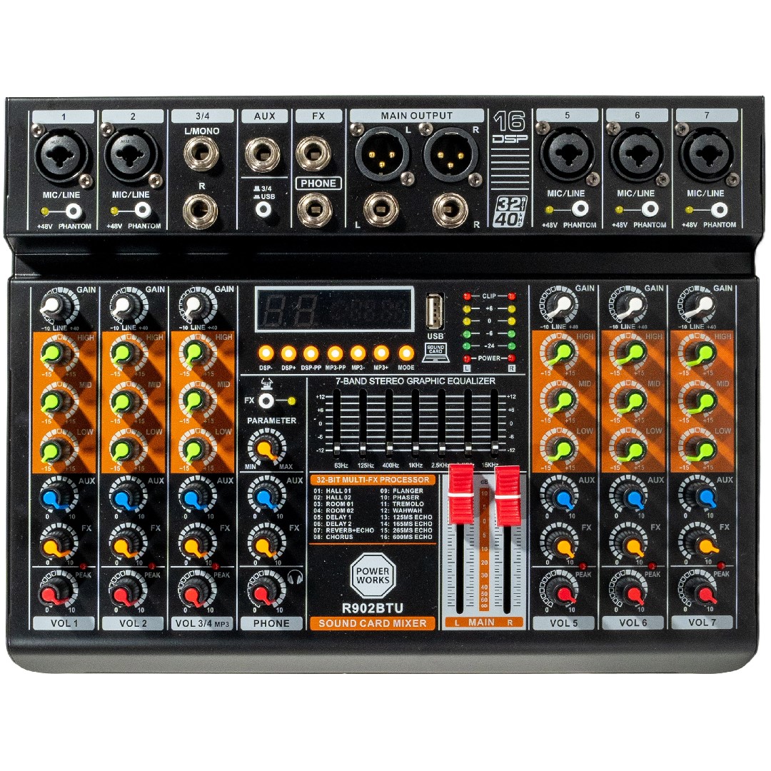 R902BTU-USB-8-channel-Analogue-Mixer-Top PowerWorks R902BT-USB 8-channel Analogue Mixer - Image 1