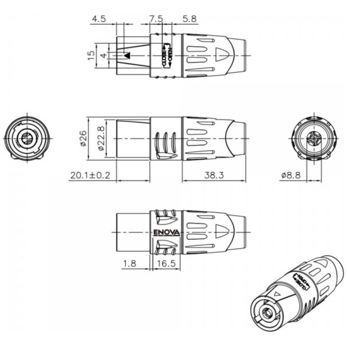 Enova SP24MN - Loudspeaker Connection 4-pin, Metal Housing Male - Image 4