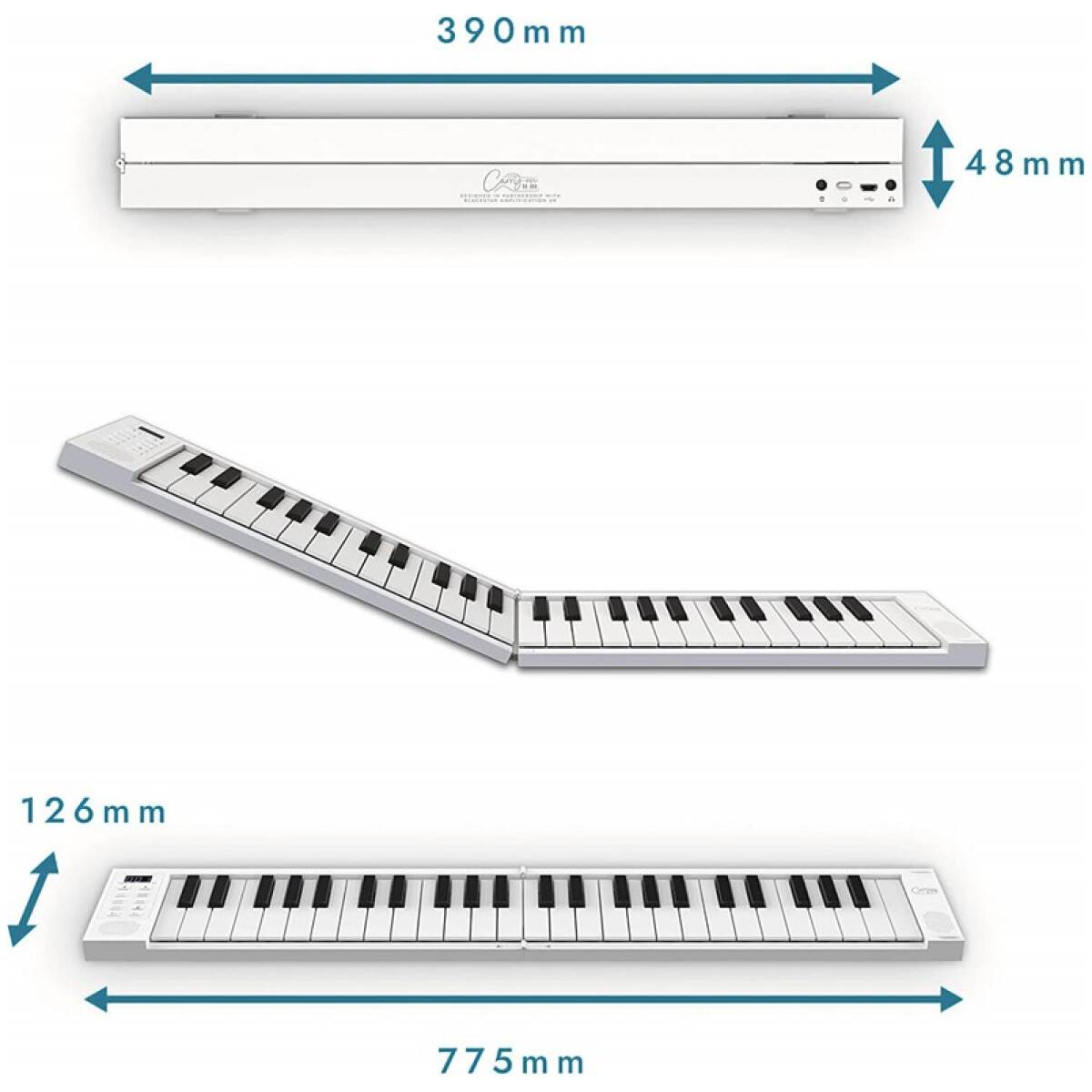 CARRY-ON-FP49T-WT 49 Key Touch Folding Piano White - Image 3
