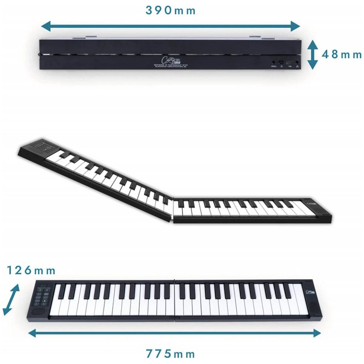 CARRY-ON-FP49T-BK 49 Key Touch Folding Piano Black - Image 3