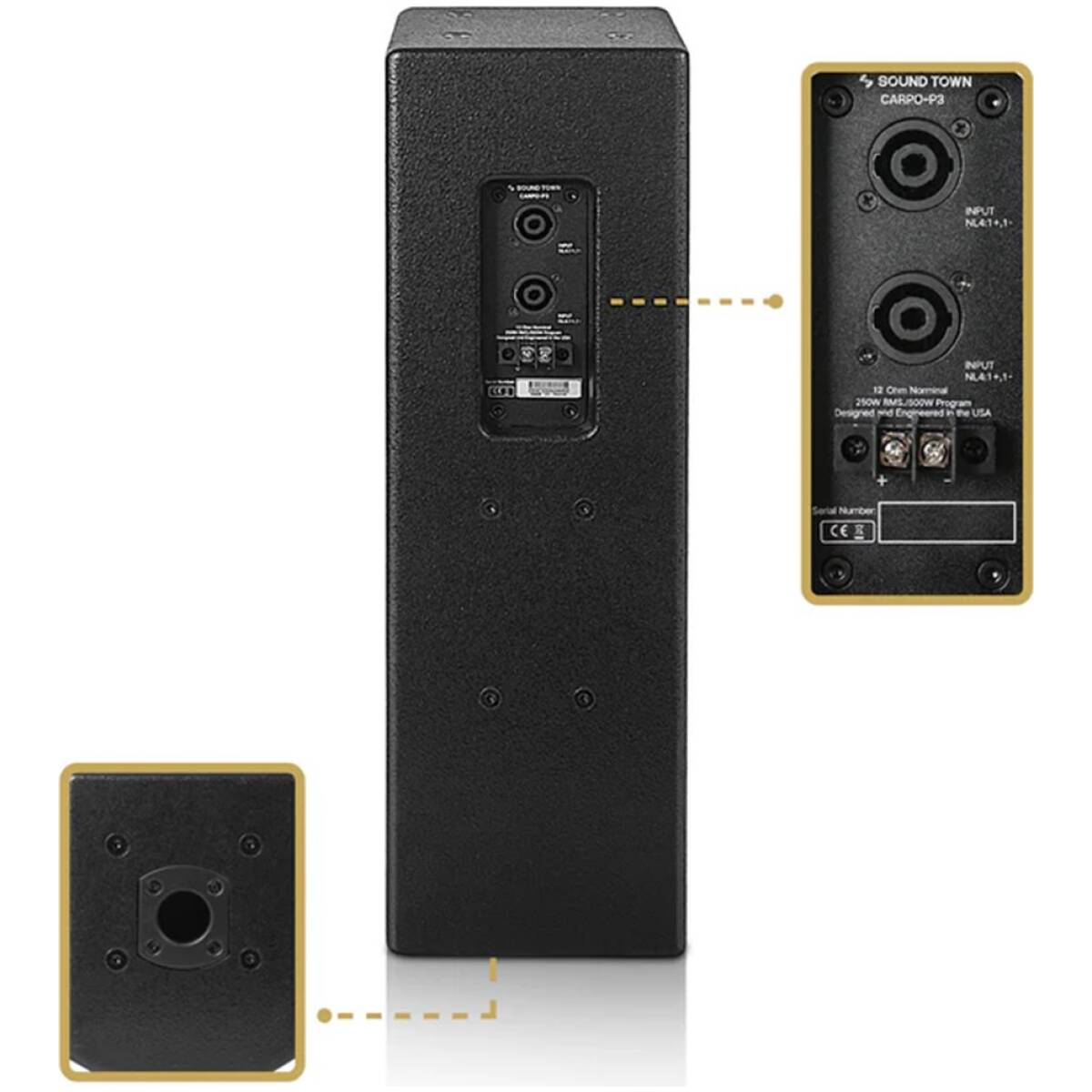 Sound Town CARPO-P3B 500W Passive Column Speakers(Pair) - Image 5