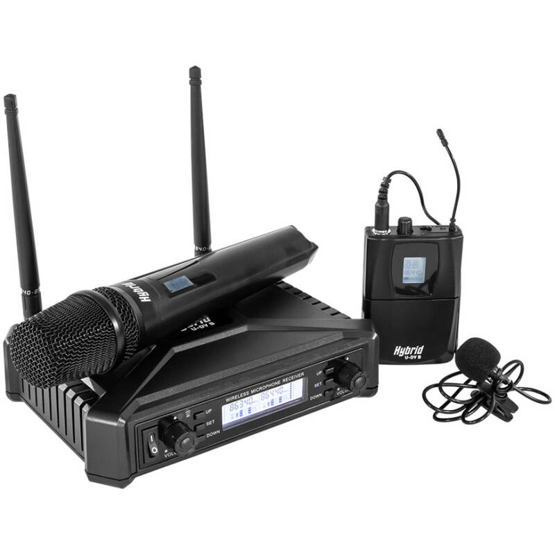 Hybrid U-DV/B Dual Handheld + Lapel Wireless Microphone System