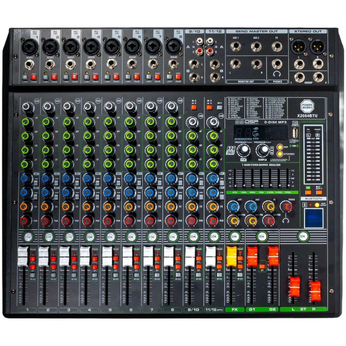 PowerWorks X2004BT-USB 8 Mono and 2 Stereo Channel Mixer - Image 2