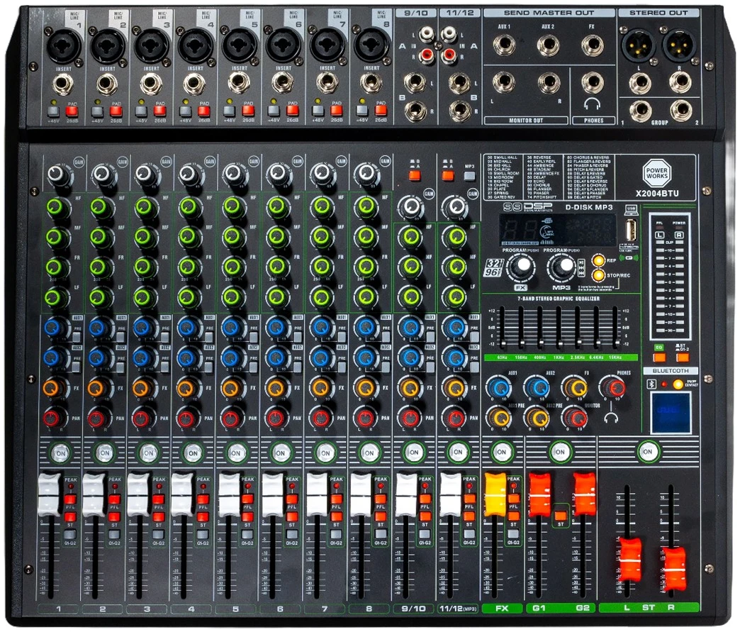X2004BT-USB-8-Mono-and-2-Stereo-Channel-Mixer-Top PowerWorks X2004BT-USB 8 Mono and 2 Stereo Channel Mixer - Image 1