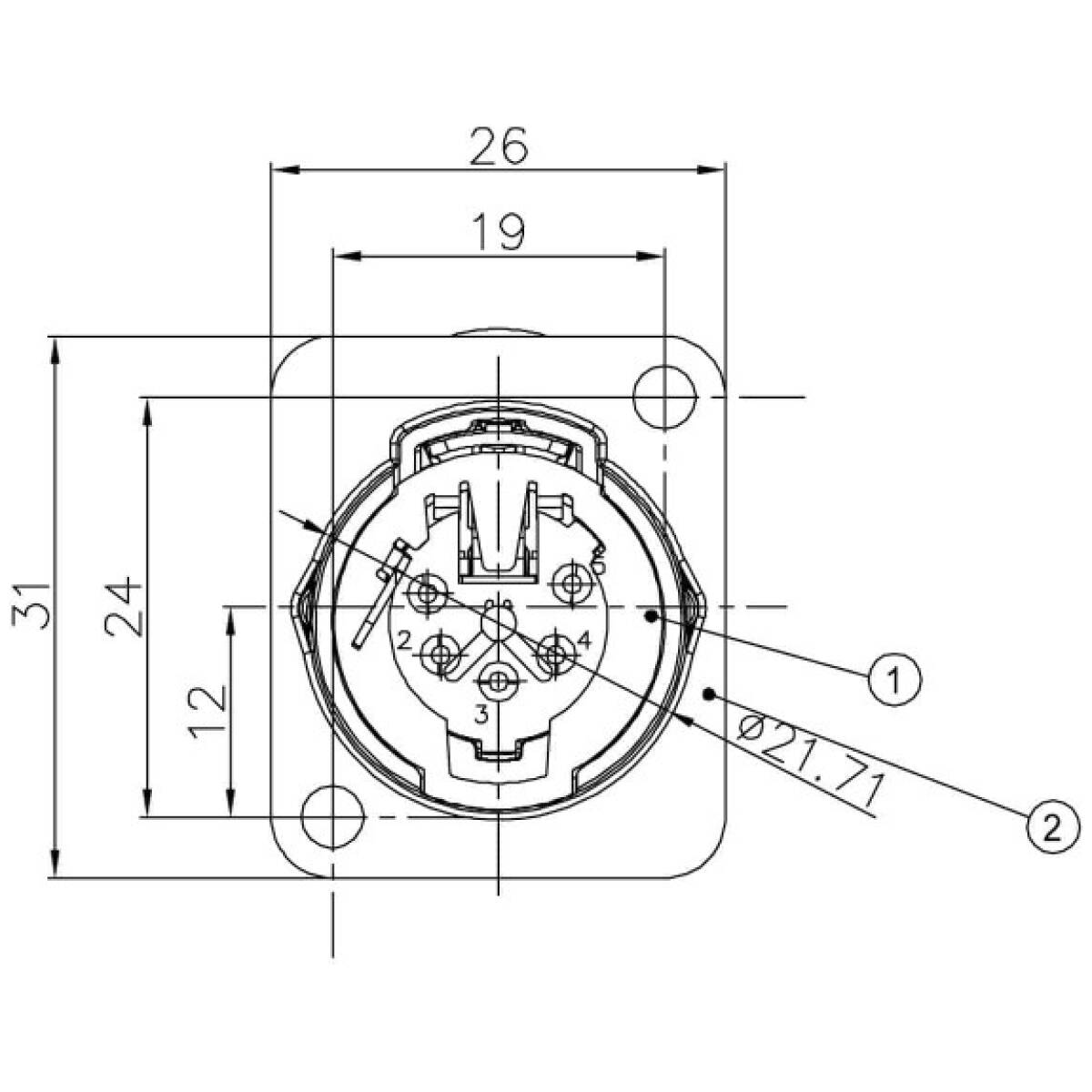 Enova XL15FB - XLR Female Chassis Connector;5-Pin Black Metal - Image 4