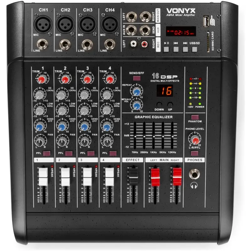 VONYX AM5A POWERED MUSIC MIXER 5 - CH DSP/BT/SD/USB/MP3