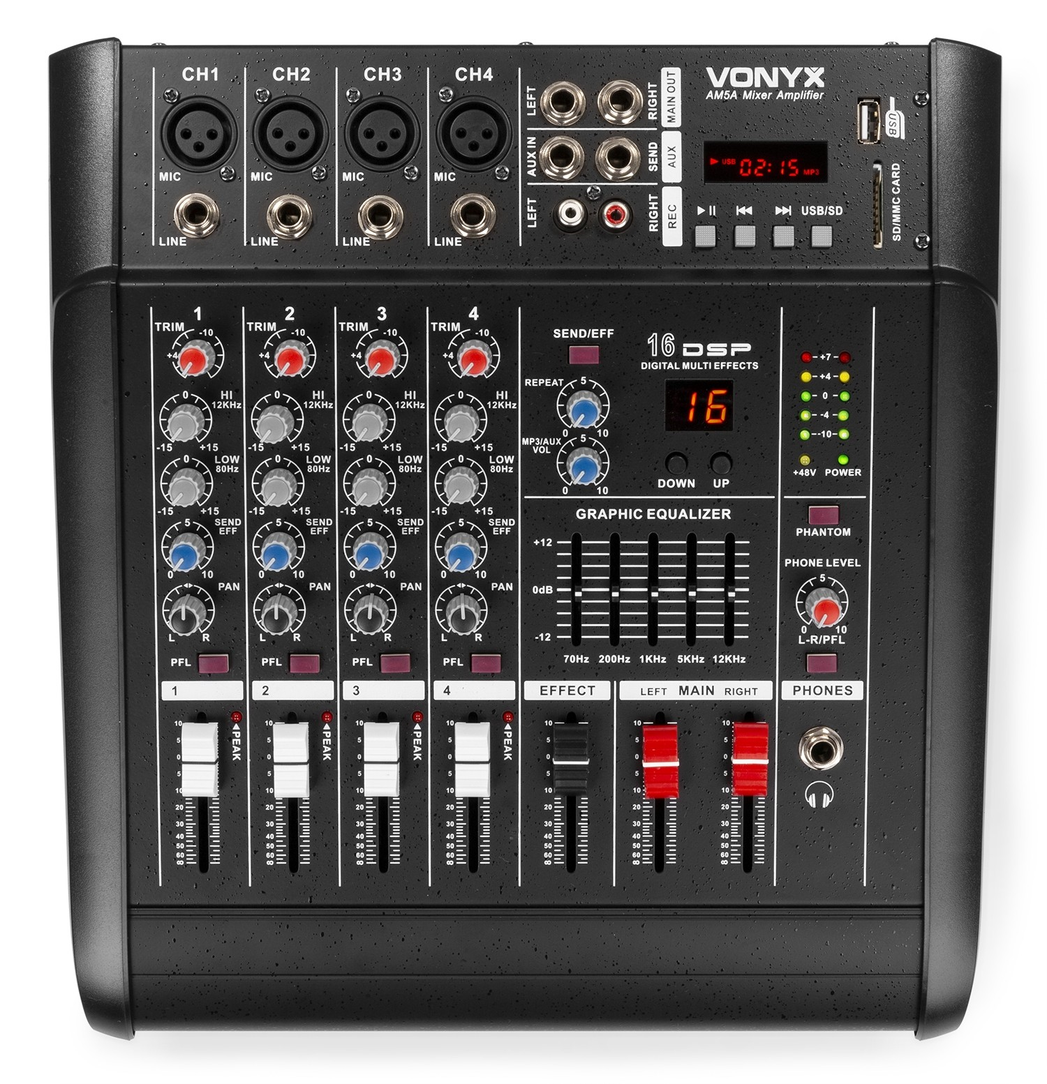 172.573VX-1 VONYX AM5A POWERED MUSIC MIXER 5 - CH DSP/BT/SD/USB/MP3 - Image 1