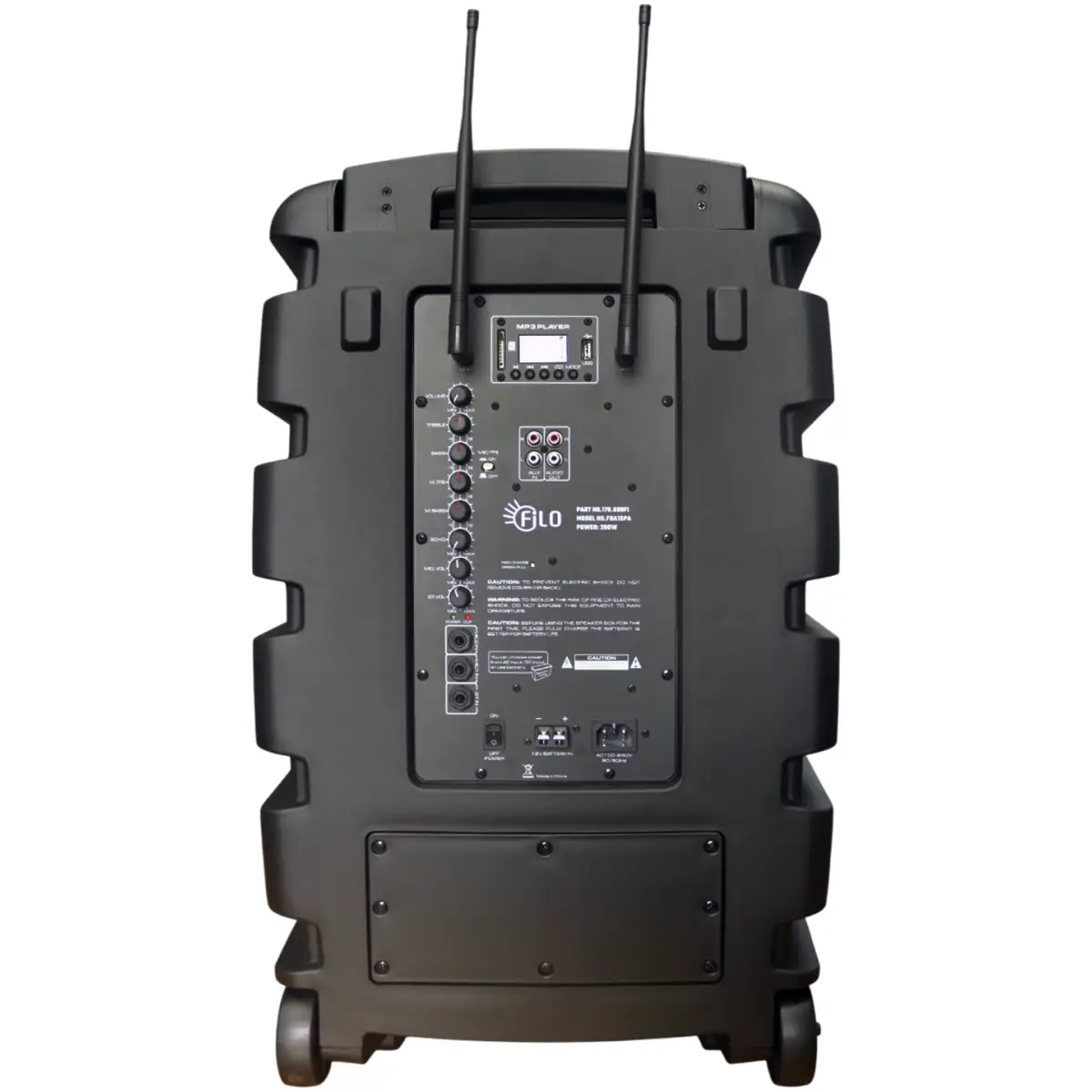 FILO FDA12PA PORTABLE PA 2x UHF MICS/MP3/USB/SD/FM/BT 12INCH - Image 2