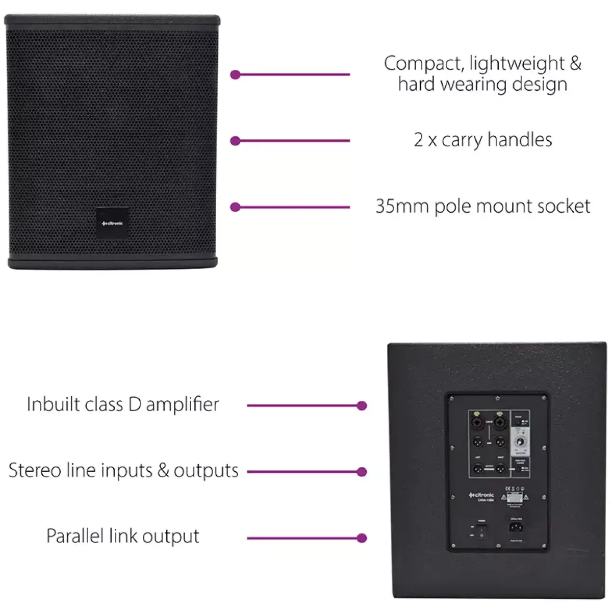 Citronic Casa 12BA Active Subwoofer Speaker 12IN Black 400W 8 Ohm - Image 8