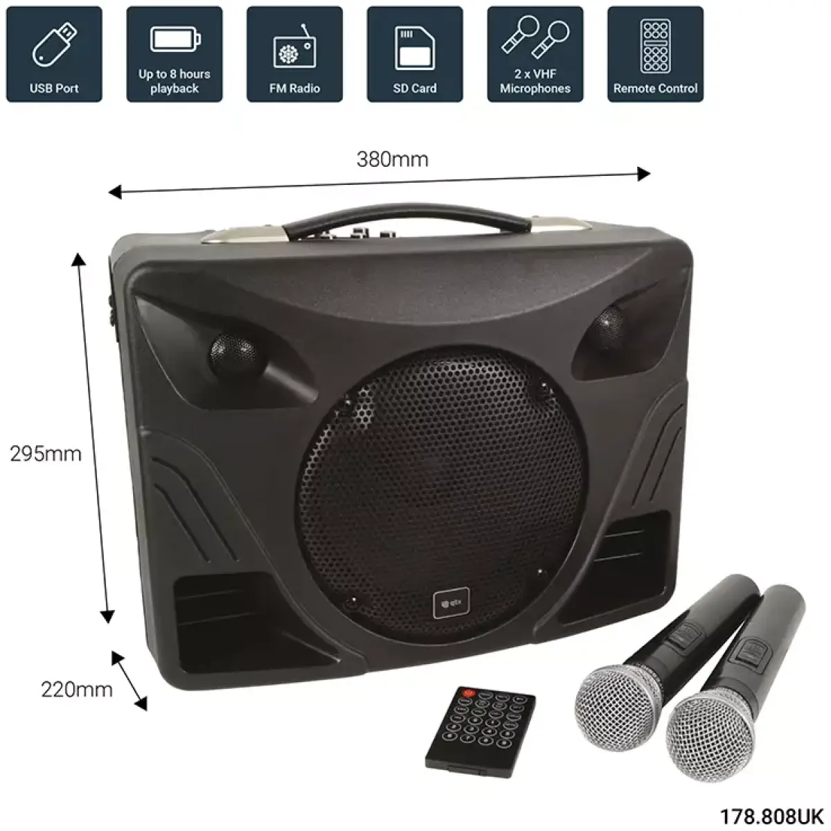 Qtx Delta - 50 Active Portable Pa Speaker 8IN Black 50W 8 Ohm - Image 9