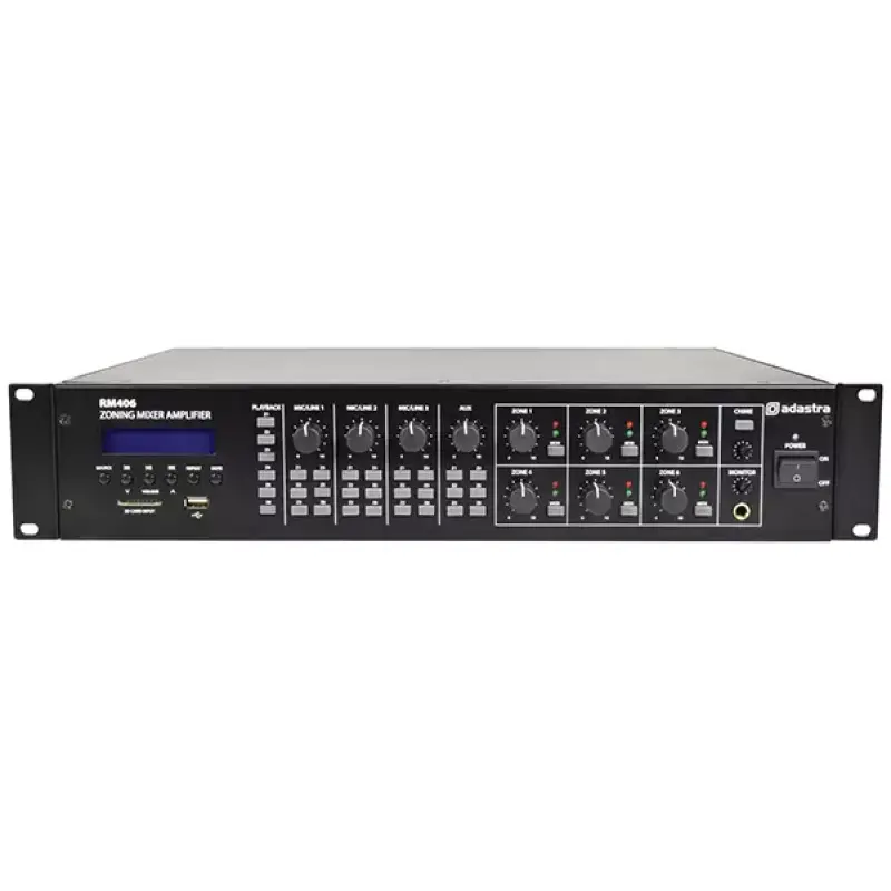 Adastra RM406 100V Mixer Amplifier 40W Usb/sd/fm/bt 6 Zone