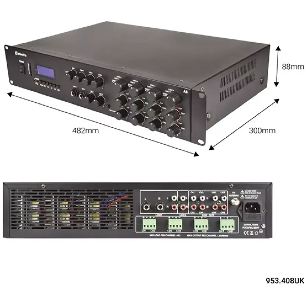 Adastra A8 2U Mixer Amplifier 8X 200W - Image 4