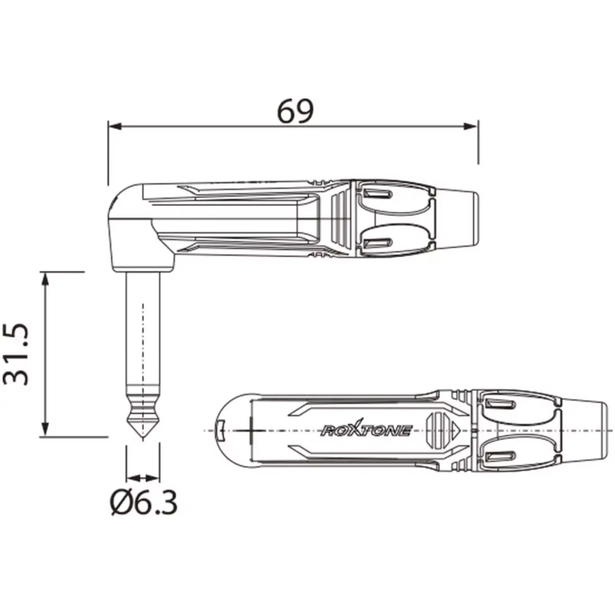 Roxtone Connector 6.3MM Mono Male Right Angle - Image 2