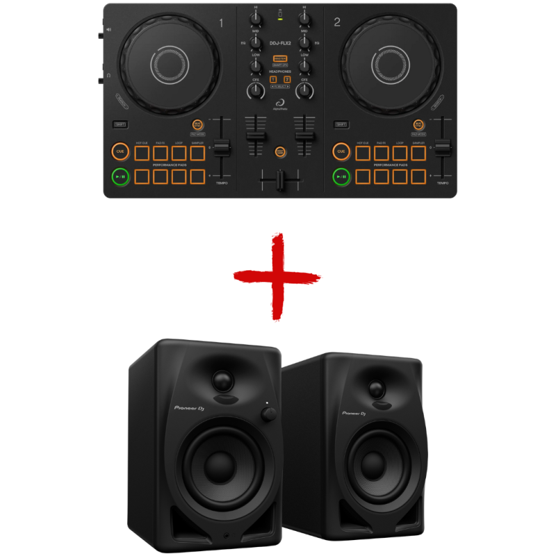 Pioneer DJ DDJ-FLX2 + DM-40 Compact DJ Setup