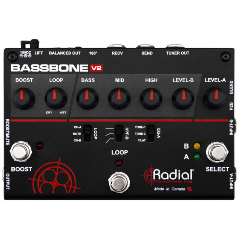Radial Bassbone V2 Bass Preamp,Dual Input w/EQ,Power Boost,FX loop