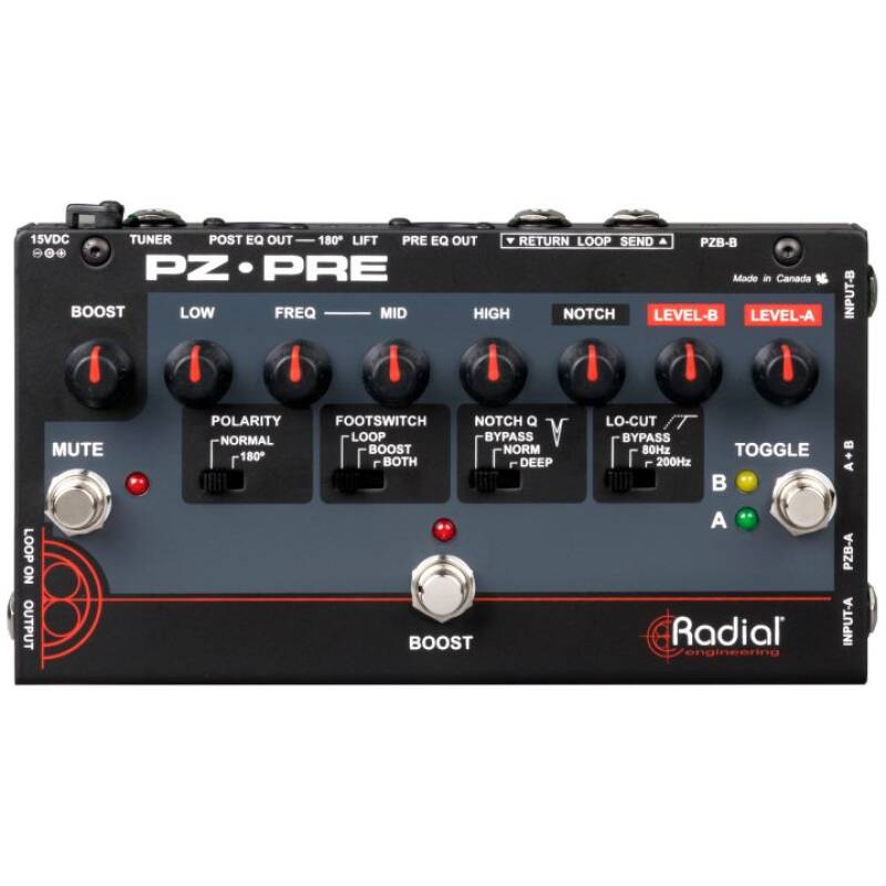 Radial PZ-Pre Acoustic Instrument Preamp,Dual Input w/ EQ Notch Filter And Radial DI