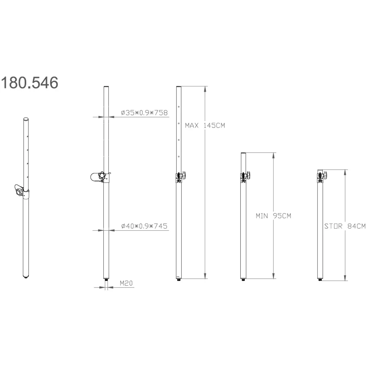 Vonyx LST04 Telescopic Speaker Pole 90 - 145CM M20 Thread - Image 3