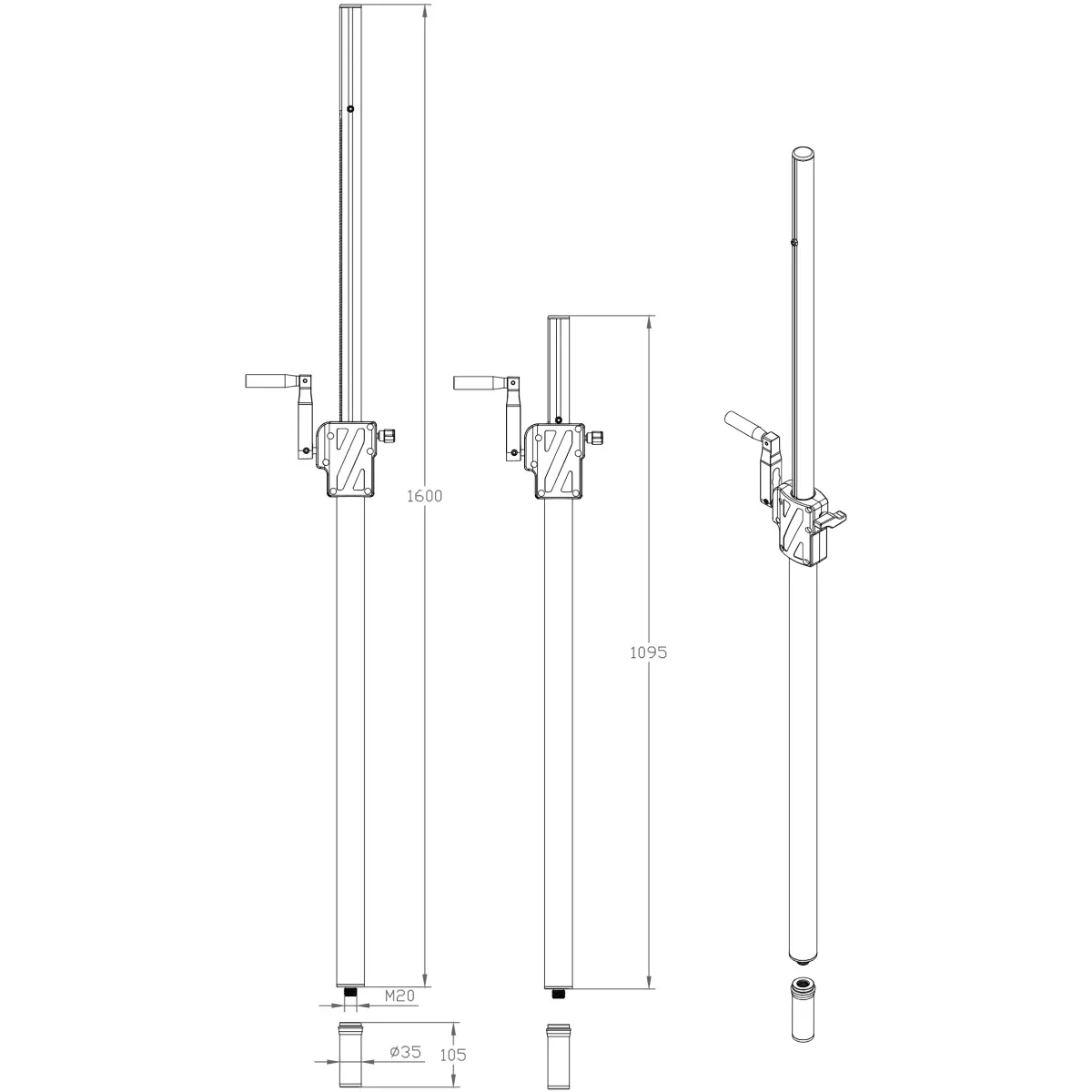 Vonyx LST04 Wind - Up Speaker Pole 110 - 160CM M20 Thread - Image 5
