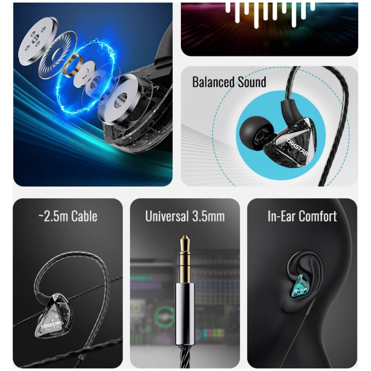 Takstar TS-2300 Blue In-Ear Monitor Earphones - Image 6