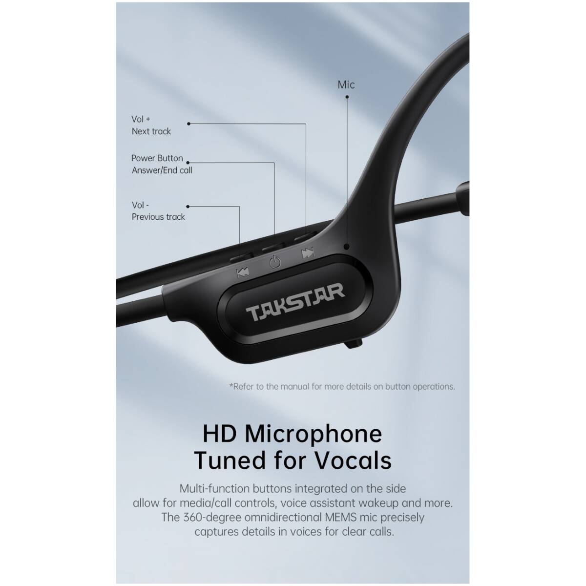 Takstar LR100W Black Bone Conduction Headphones - Image 13