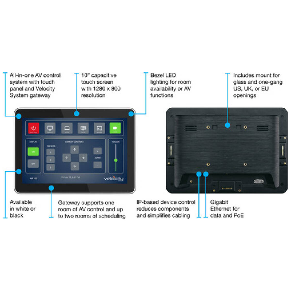 Atlona AT-VTPG-1000VL-WH Velocity System 10" VESA Mount Touch Panel With Gateway LED – White - Image 2