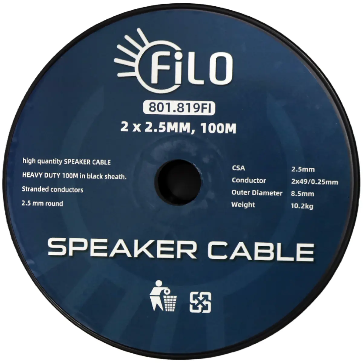 Filo RO2.5B Speaker Cable 2.5MM Black Round 100M - Image 2