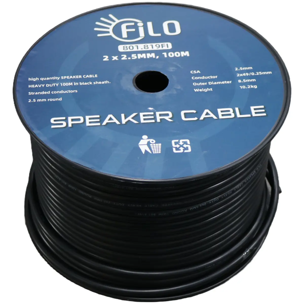 Filo RO2.5B Speaker Cable 2.5MM Black Round 100M - Image 3